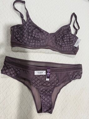 Adore Me Lace Underwire Bra & Bikini Set - Plum - L, 36DD